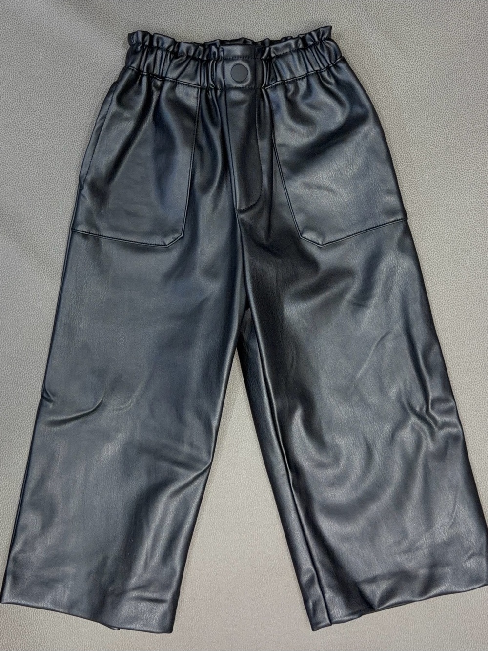 Zara Black Faux Leather Kids Wide-Leg Pants